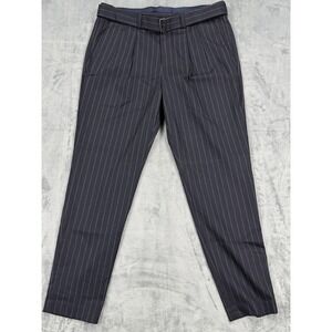 Express Men's Cropped Dress Pants 32x32 Navy Pinstripe Slim Fit Belt NWOT